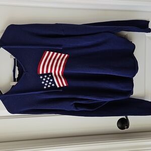🇺🇸BRIT NY| 100% Cotton American Flag Navy Hooded Sweater| W Sz. XL| Americana